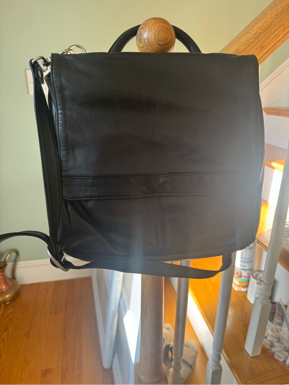 Black Leather Men's Briefcase with Silver Hardware